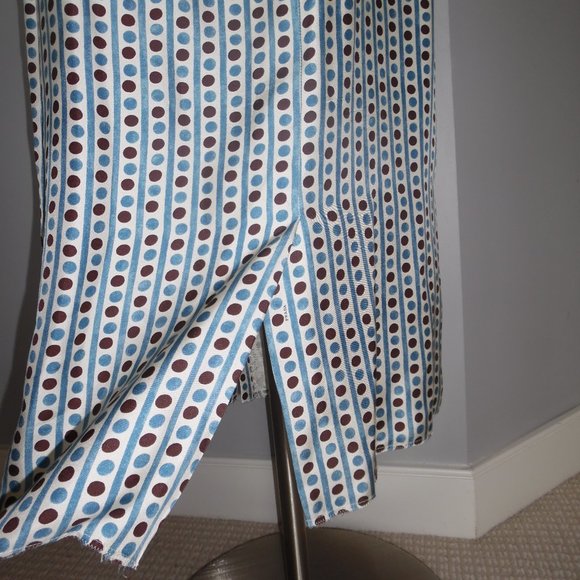 Prada Silk Polka Dot Logo Pencil Brown Blue White Raw hem Silk Midi Skirt Medium - Picture 3 of 10